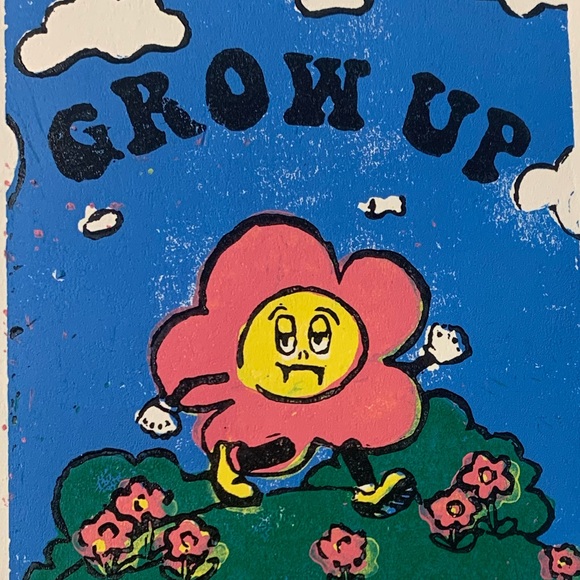 GROW UP Flowers Lino Print - reductive oil print - Picture 2 of 6